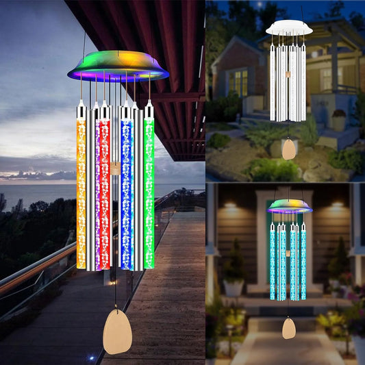 Qoosea Solar Wind Chimes, 6 LED Tubes Color Changing Solar Wind Chimes for Outside, Waterproof Multi-Color Solar Powered Wind Chime Outdoor for Christmas Garden Porch Decoration