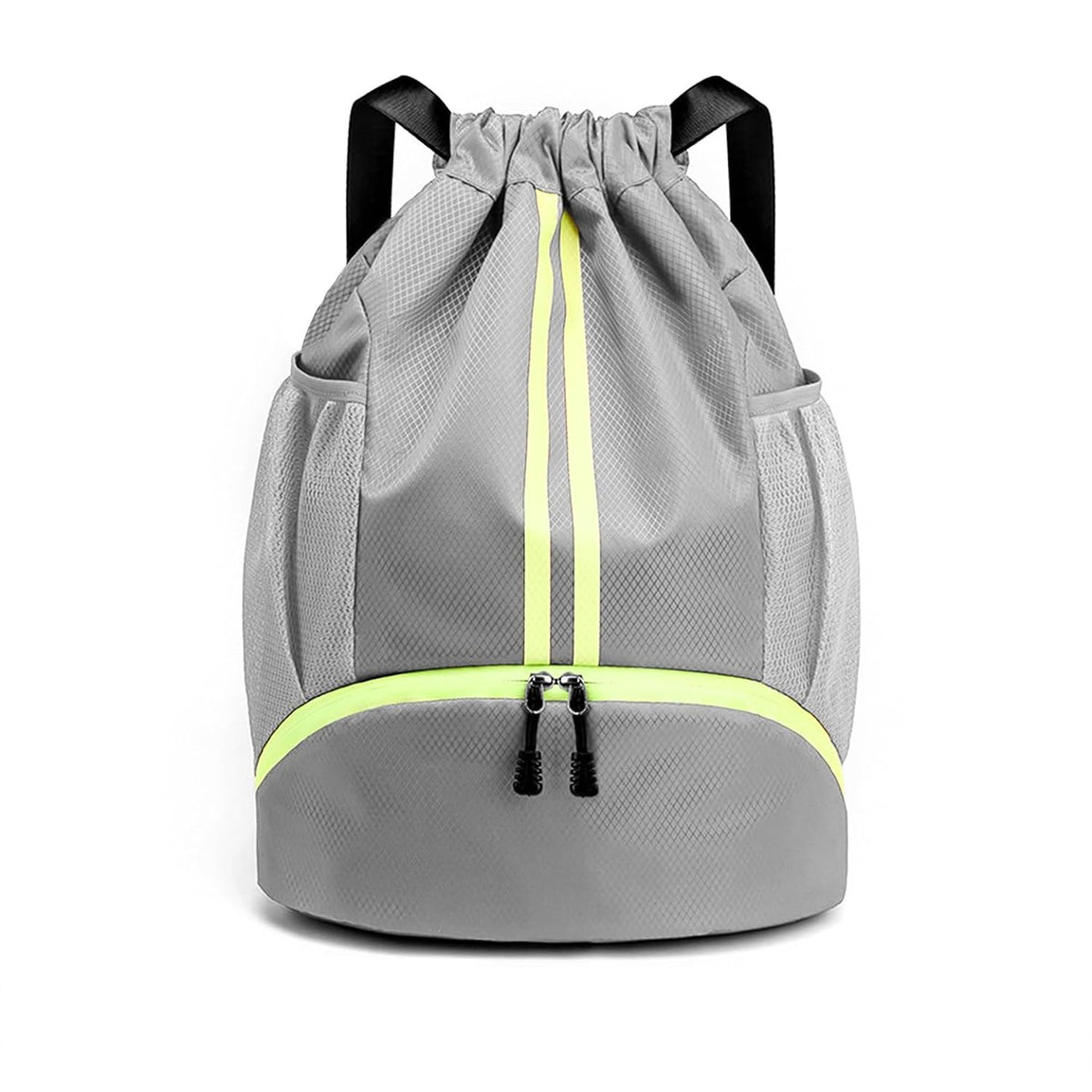 Qoosea Drawstring Backpack Sports Gym Bag with Shoe Compartment Side Mesh Pockets Water Resistant String Bag for Women Men(Grey)