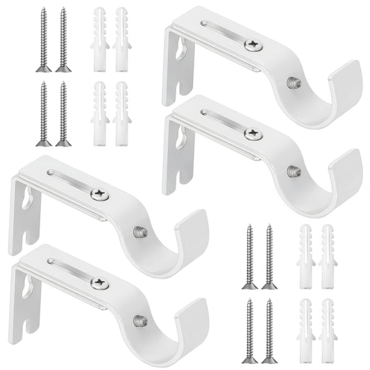 Qoosea 4 Pack Curtain Rod Brackets, Ajustable Curtain Rod Holders, Thickened Wall Mounted Curtain Rod Hooks, Drapery Rod Holders Hardware Window Curtain Rod Support Hanger (White)