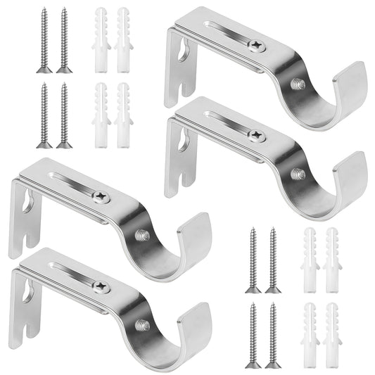 Qoosea 4 Pack Adjustable Curtain Rod Brackets, Thickened Wall Mounted Curtain Rod Holders, Heavy Duty Drapery Rod Brackets with Screws, Window Hardware (Silver)