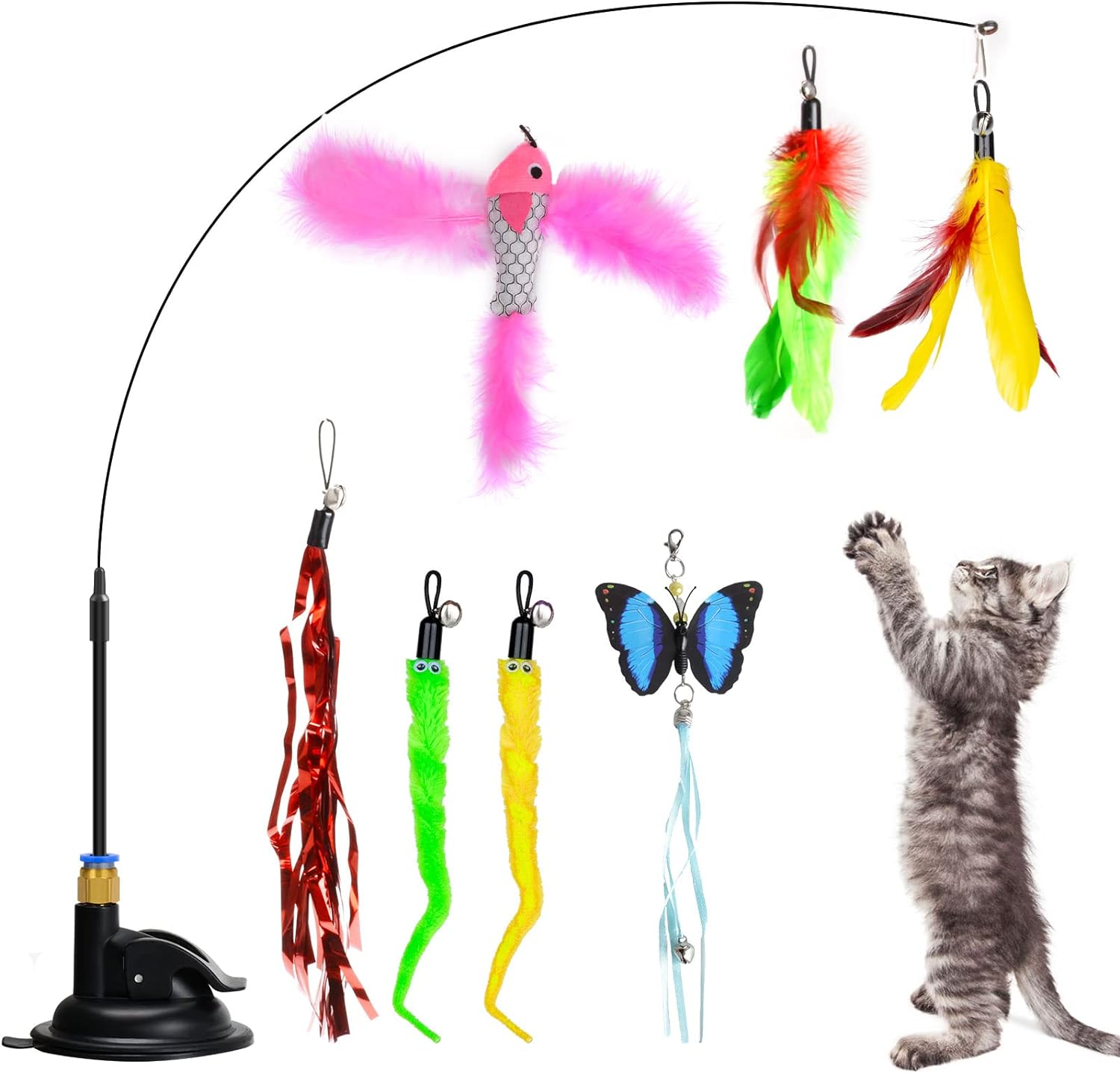 Cat Toy 10 Pcs Interactive Feather Toy with Suction Cup