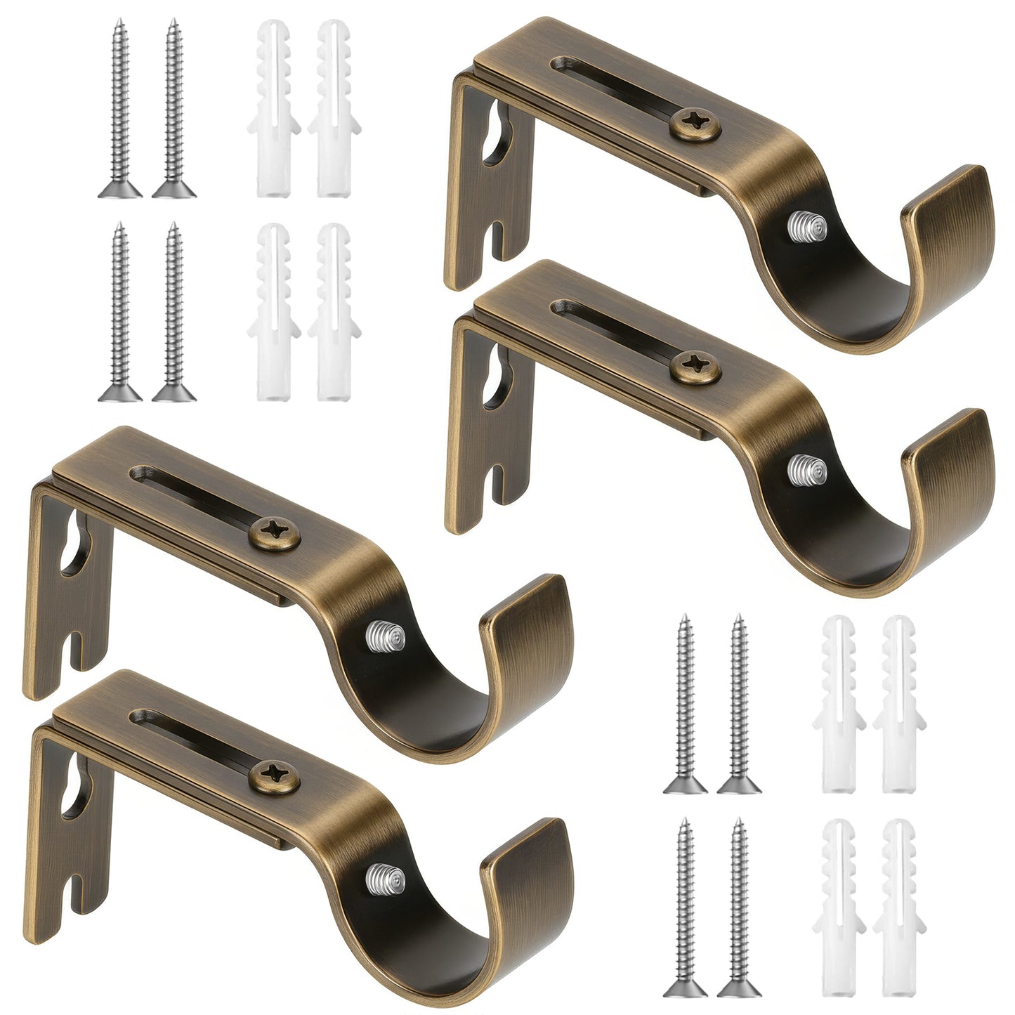 Qoosea Adjustable Curtain Rod Brackets, 4 Pack Thickened Curtain Rod Brackets for Wall, Drapery Rod Holder with Screws Window Hardware for 1inch Rod (Bronze)