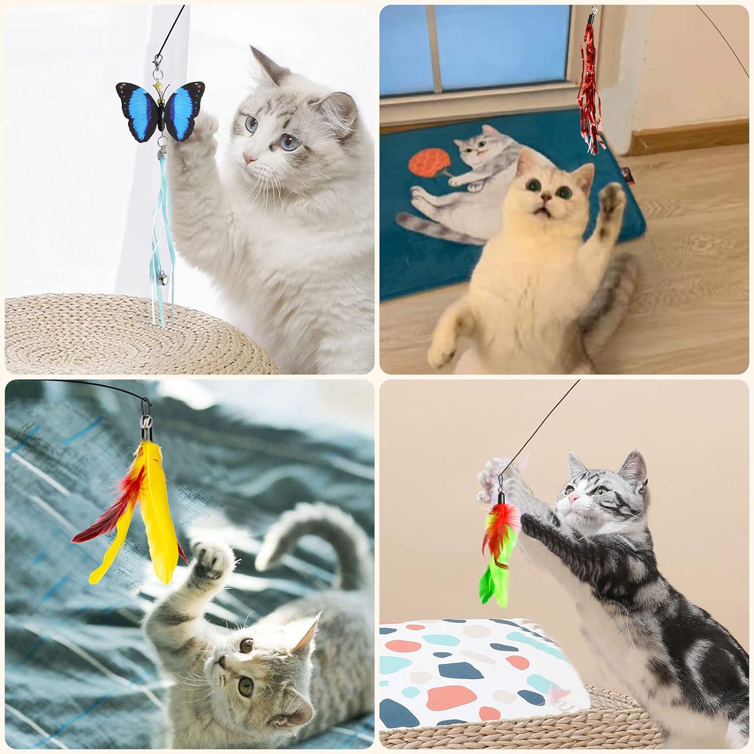 Cat Toy 10 Pcs Interactive Feather Toy with Suction Cup