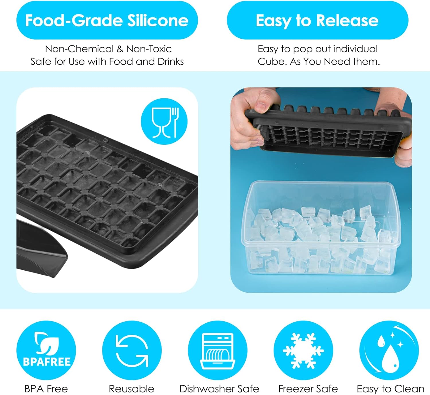 Ice Cube Tray with Lid and Storage Bin BPA Free Black