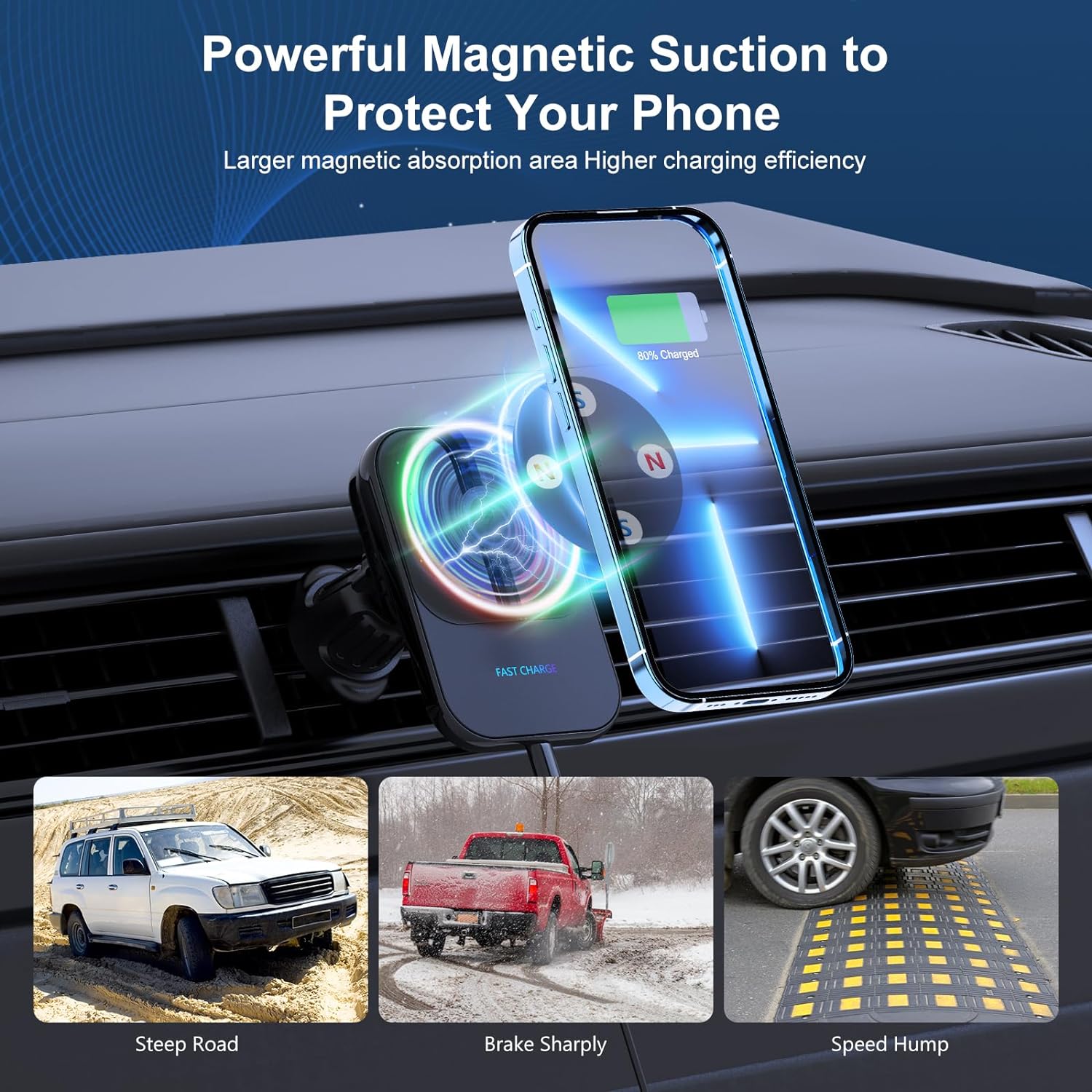 Wireless Car Charger Mount for iPhone Magnetic with Semiconductor Cooling