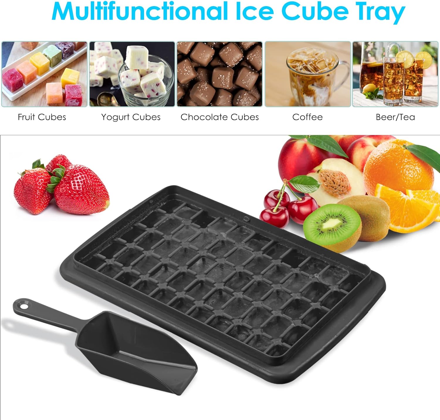 Ice Cube Tray with Lid and Storage Bin BPA Free Black