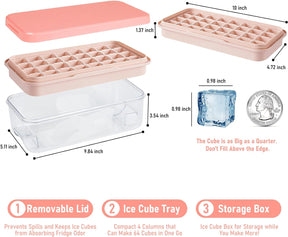 Ice Cube Tray with Lid and Bin 64Pcs Pink