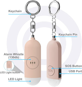 Pocket Alarm with 130 dB with LED Light Keychain Pink