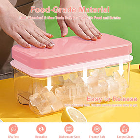 Ice Cube Tray with Lid and Bin 64Pcs Pink