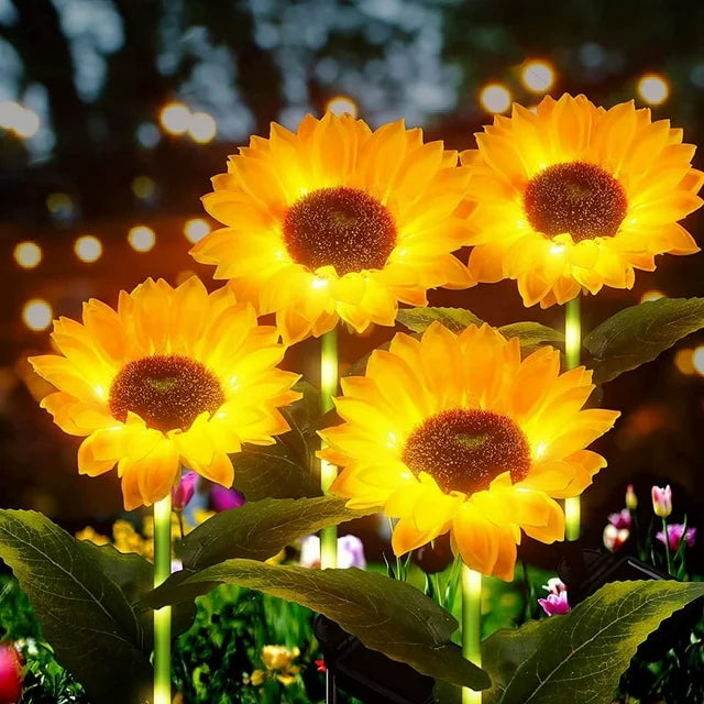 Qoosea 4 Pack Solar Sunflower Lights, Upgraded LED Solar Garden Lights Outdoor Waterproof, Artificial Solar Garden Flower Lights for Pathway, Walkway, Patio, Yard, Lawn Flowerbed Decorative