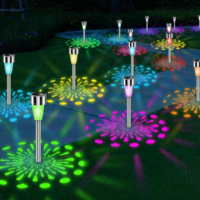 Qoosea Solar Pathway Lights Outdoor, 10 Pack Waterproof LED Solar Garden Lights, Stainless Steel Solar Powered Lights Home Decor