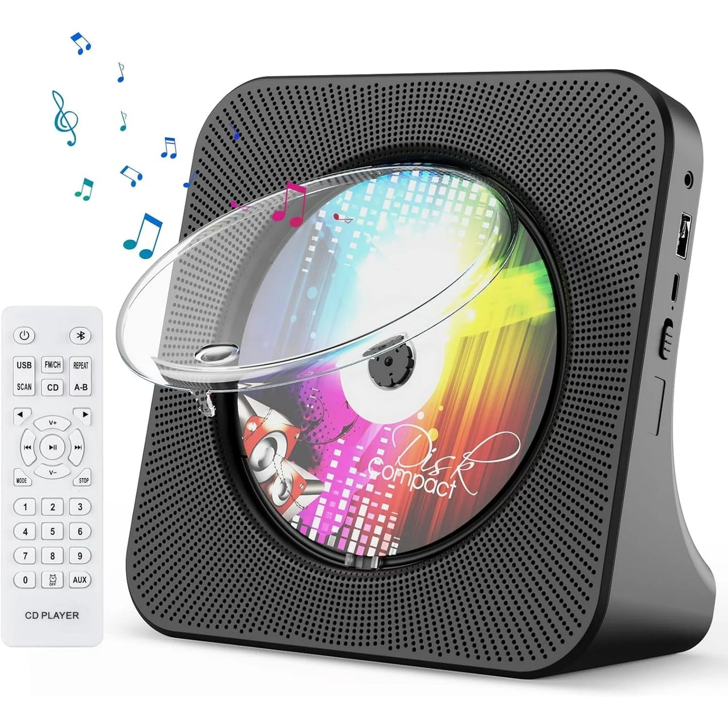 Qoosea CD Player Portable, Bluetooth CD Players for Home Desktop with HiFi Sound Speaker, FM Radio CD Music Player for Home with Remote Control Black