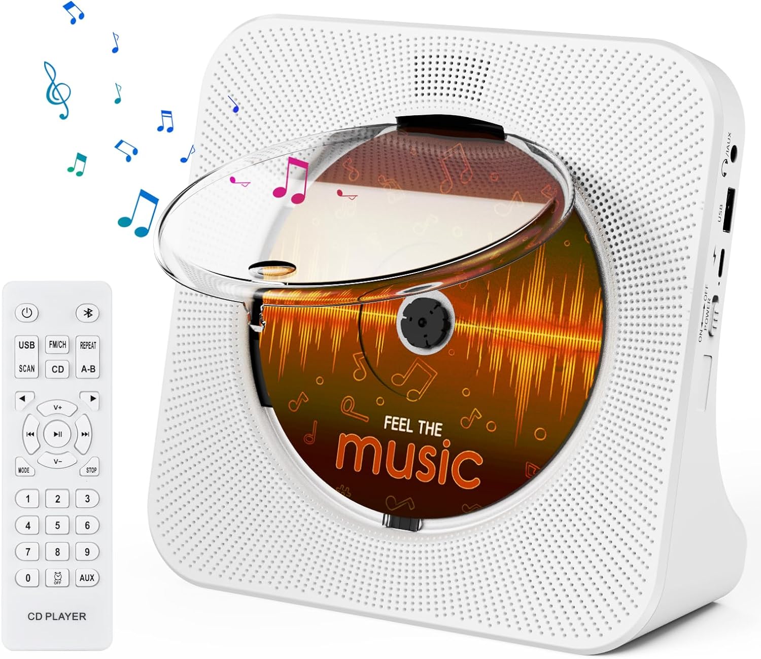 CD Player Bluetooth Desktop with 4000mAh Battery White