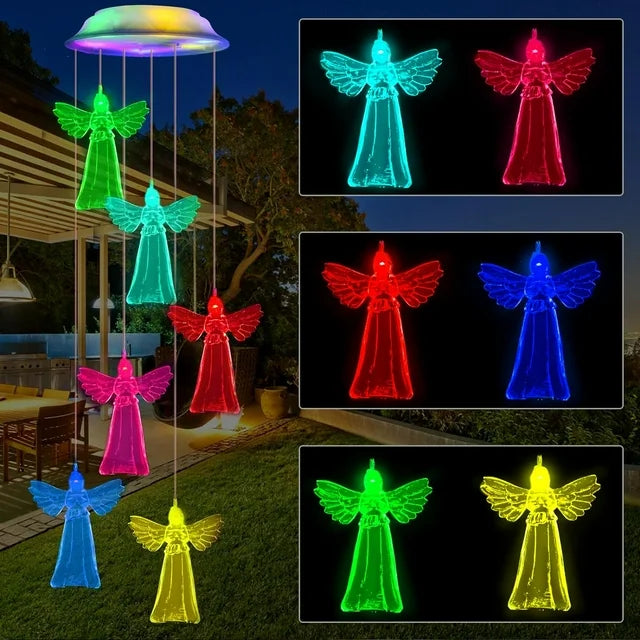 Qoosea Solar Angel Wind Chimes, Color Changing Solar Wind Chimes for Outside, Waterproof Solar Powered Wind Chime Outdoor, Solar Light LED Multi-Color Light Cover Gift for Christmas Garden Décor