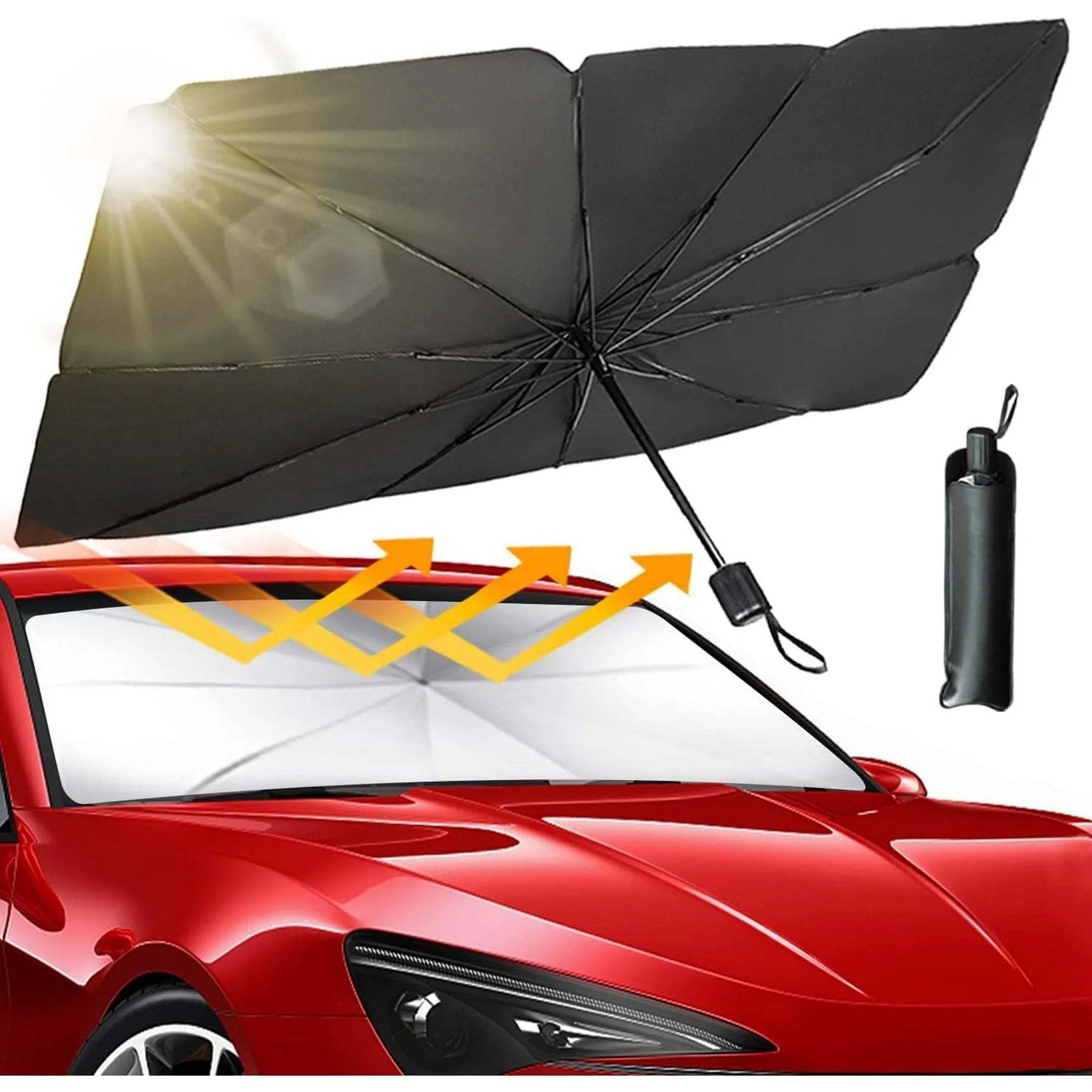 Qoosea Windshield Sun Shade Car with 10 Shafts Car Front Windshield Sunshade Sun Shade UV Protector for Car Foldable Protector with Soft Drawstring Pull Ring 55 * 31 Inch