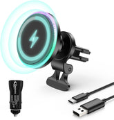 Wireless Car Charger Mount for iPhone Magnetic Charger with Colorful LED Lights