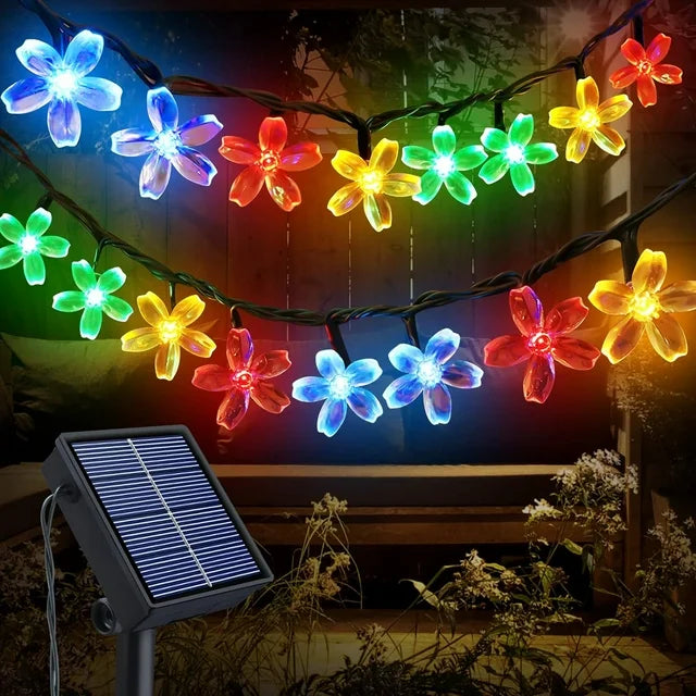 Qoosea Solar Fairy Lights Outdoor, 100 LED Cherry Blossom Fairy Lights Outdoor IP65 Waterproof Fairy Lights Indoor 8 Modes Waterproof Solar Fairy Lights for Garden, Balcony, Fence, Decorations