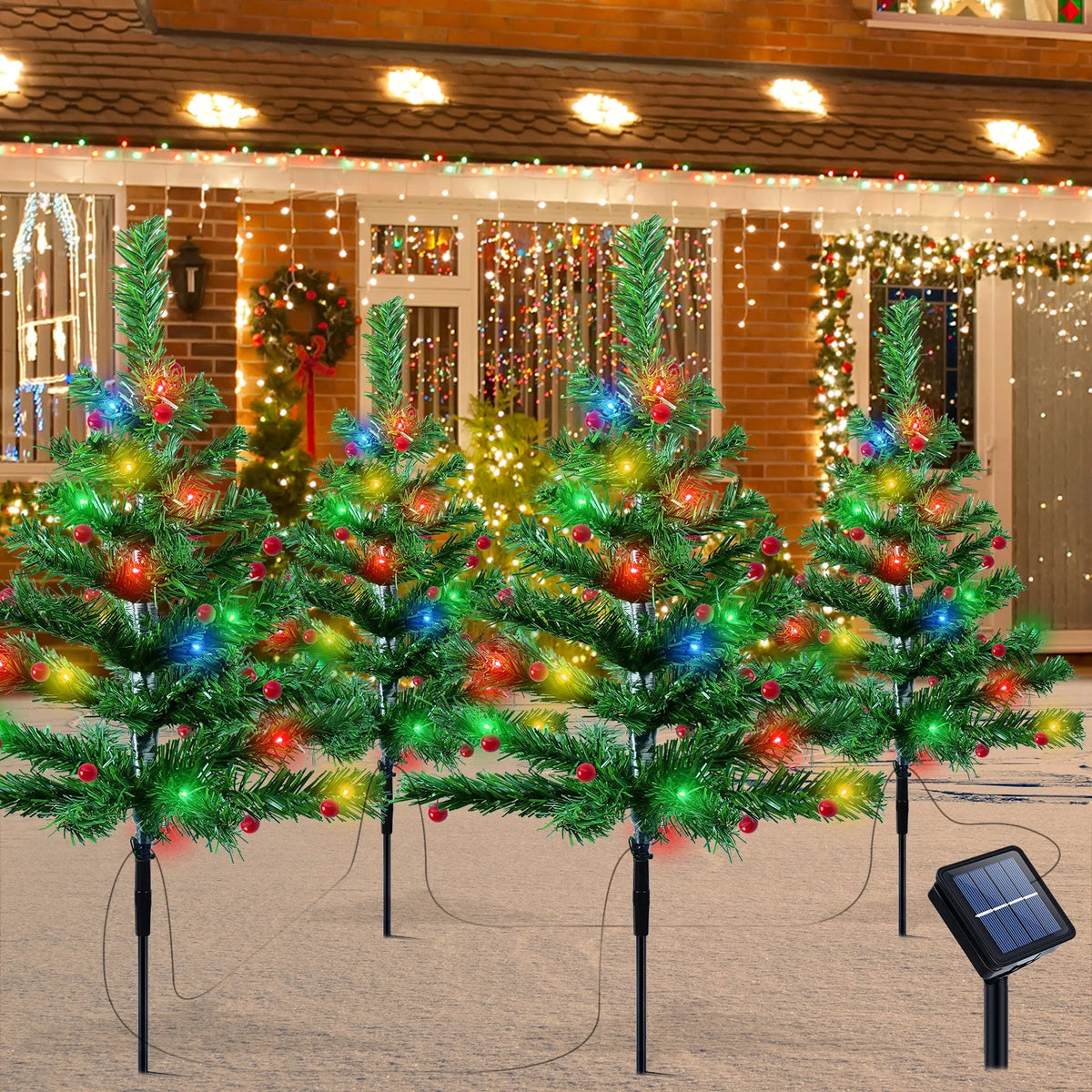 Qoosea Solar Christmas Tree Garden Stake Lights Waterproof Christmas Decorations Tree Lights Outdoor Xmas Tree Light Christmas décor Pathway Lights Patio Yard