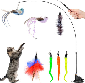 10 PCS Interactive Cat Toy Feather Toy with Suction Cup