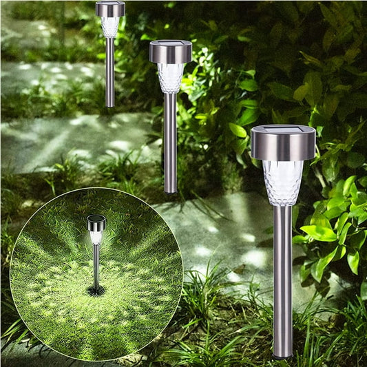 Qoosea Solar Pathway Lights Outdoor, 10 Pack Waterproof LED Solar Garden Lights, Stainless Steel Solar Powered Lights for Garden Yard Path Patio Walkway Driveway Lawn Decor Cool White