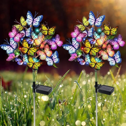 Qoosea Solar Garden Lights Outdoor Waterproof Decorative Flower New Upgraded 2 Pack with 17 Butterfly Solar Lights for Garden Yard Outdoor Decor Pathway, Gifts for Mom