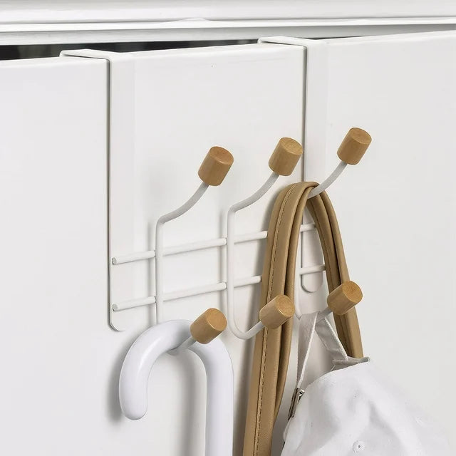 Qoosea Over The Door Hooks 6 Hooks Over The Door Towel Rack Bathroom Accessories Organizer Hangers for Clothes, Towels, Space-Saving Door Organizer