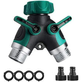 Qoosea 2 Way Hose Splitter, Garden Y Hose Connector Metal Body, Water Faucet Splitter with Comfortable Rubberized Grip, 2 Way Hose Splitter Heavy Duty for Outdoor and Indoor Use (Green)