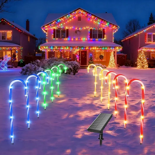 Qoosea 12 pack Solar Candy Cane Lights Christmas Outside, 60LED 8 Modes IP65 Waterproof Christmas Decorations Outdoor, Solar Candy Canes Lights for Lawns Pathway Patio Lights Home Decor