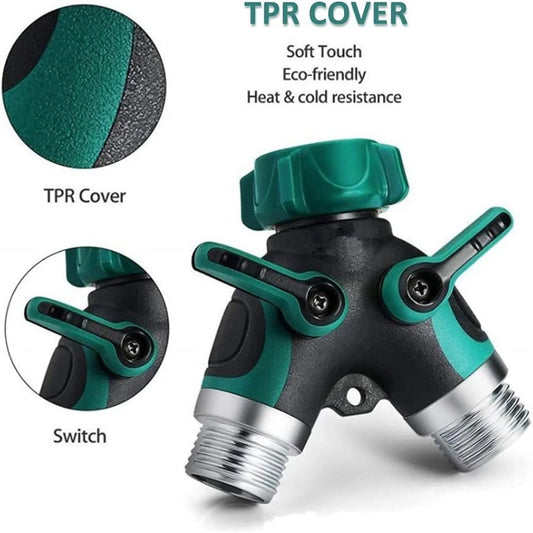 Qoosea 2 Way Hose Splitter, Garden Y Hose Connector Metal Body, Water spigot garden hose splitter 2 way heavy duty hose spigot