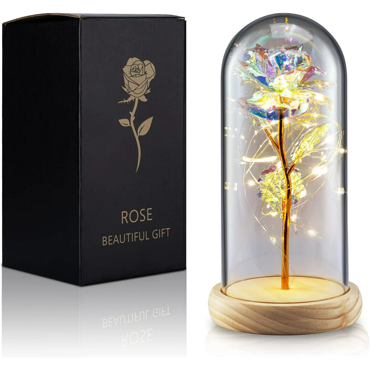 Qoosea Rose Flower Gifts for Girlfriend Mom Women, Beauty and The Beast Rose, Forever Rose in Plastic Dome Romantic Gifts for Her Christmas Anniversary Valentine's Day Mother's Day Birthday