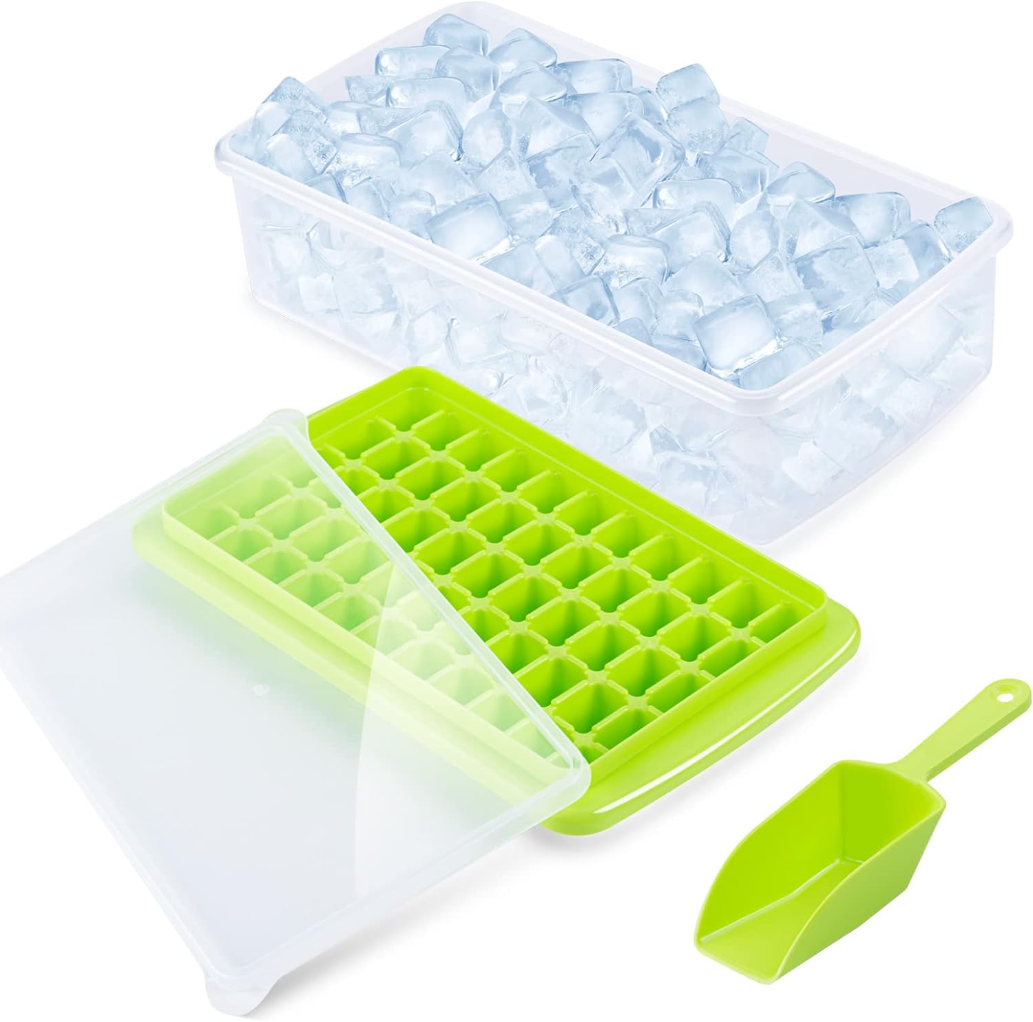 Ice Cube Tray with Lid and Storage Bin BPA Free Green