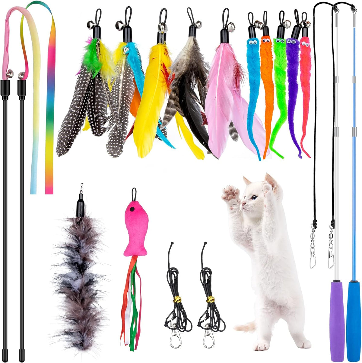 18PCS Cat Toy Wand Interactive Cat Feather Toys