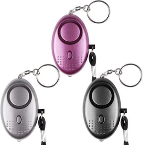 Emergency Personal Alarm [3 Pack] 140dB LED Flashlight (Black + Silver + Purple)