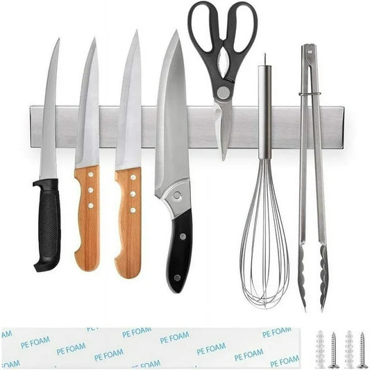 Magnetic Knife Holder, 20 Inch Stainless Steel Hanging Magnetic Knife Strip for Wall, Wall-Mounted Knife Rack/Bar Self Adhesive for Fridge Home Kitchen Utensil Holders