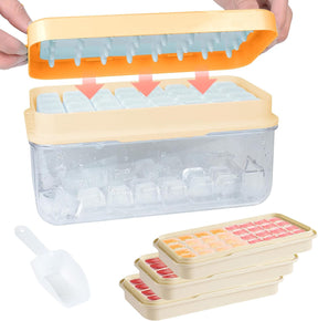 Ice Cube Tray with Lid and Bin 96Pcs 3 Trays Orange