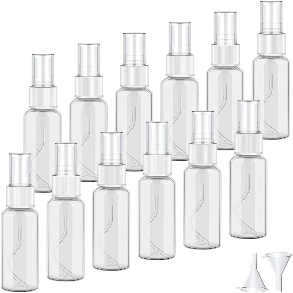 12 x 30 ml Empty Spray Bottle Atomiser with 2 x Funnels and 1 x Label