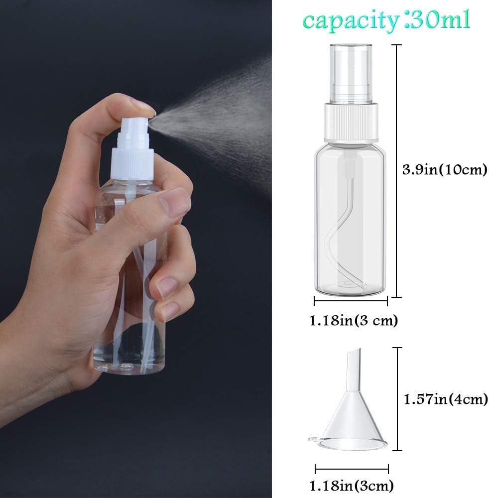 12 x 30 ml Empty Spray Bottle Atomiser with 2 x Funnels and 1 x Label