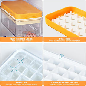 Ice Cube Tray with Lid and Bin 96Pcs 3 Trays Orange