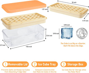 Ice Cube Tray with Lid and Bin 96Pcs 3 Trays Orange