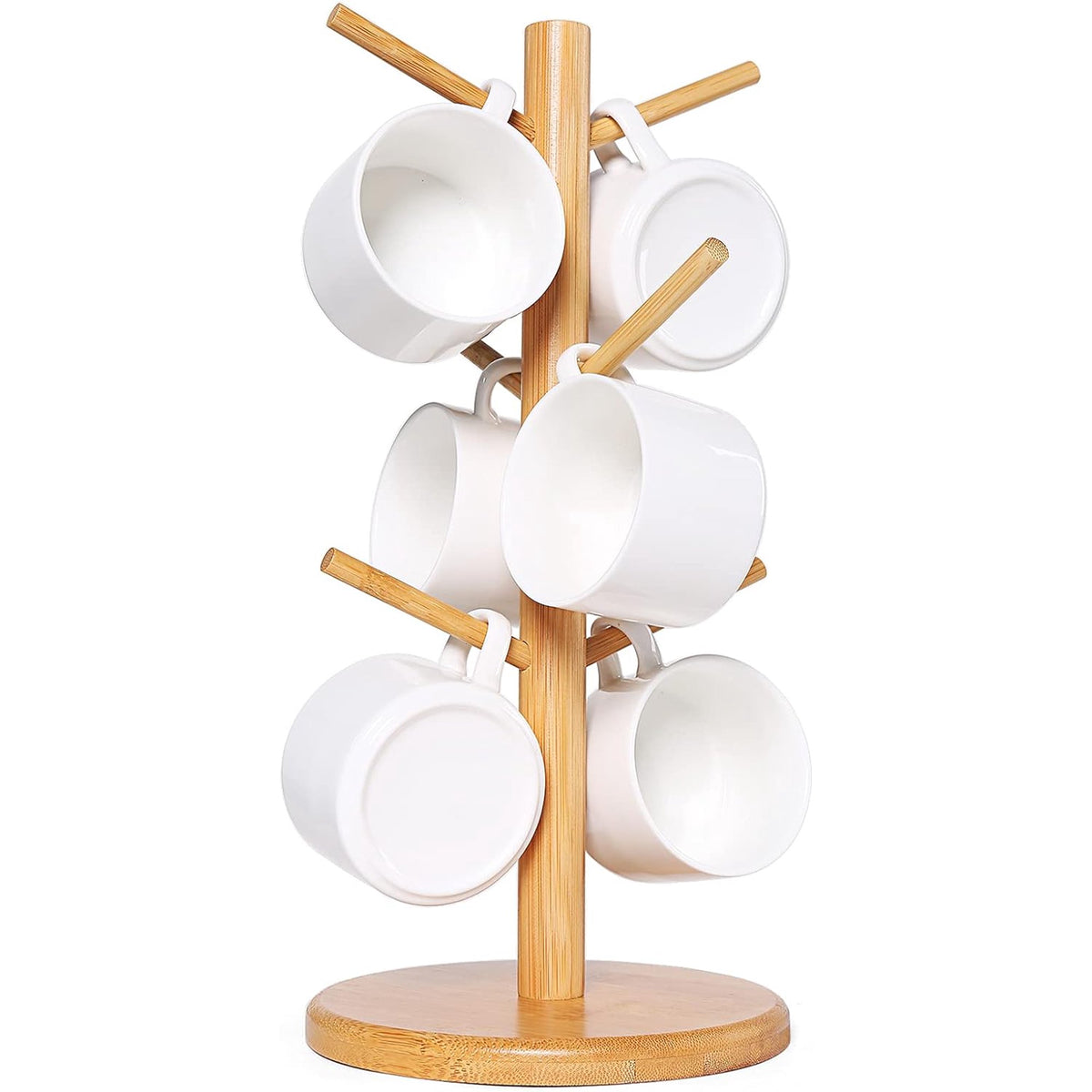 Qoosea Mug Holder Tree, Coffee Mug Rack, Coffee Cup Holder with 6 Hooks, Wood Coffee Mug Holder for Counter (Yellow)