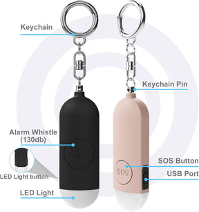 2 Pack Personal Alarm with 130 dB Rechargeable with LED Light