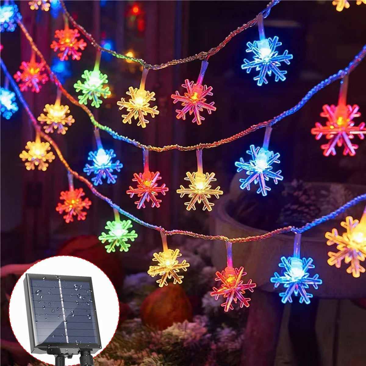 Qoosea 100 LED Snowflake Christmas Fairy Lights, 39FT Color Changing Outdoor Xmas Decorative String Lights for Xmas Tree, Bedroom, Wedding, Party, Patio, Yard, Room Décor