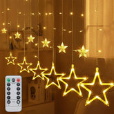 Qoosea 12 Stars 126 LED Star Curtain String Lights, Window Curtain Lights with 8 Flashing Modes Window Decor Christmas Ramadan Decoration for Wedding, Party, Home Decorations