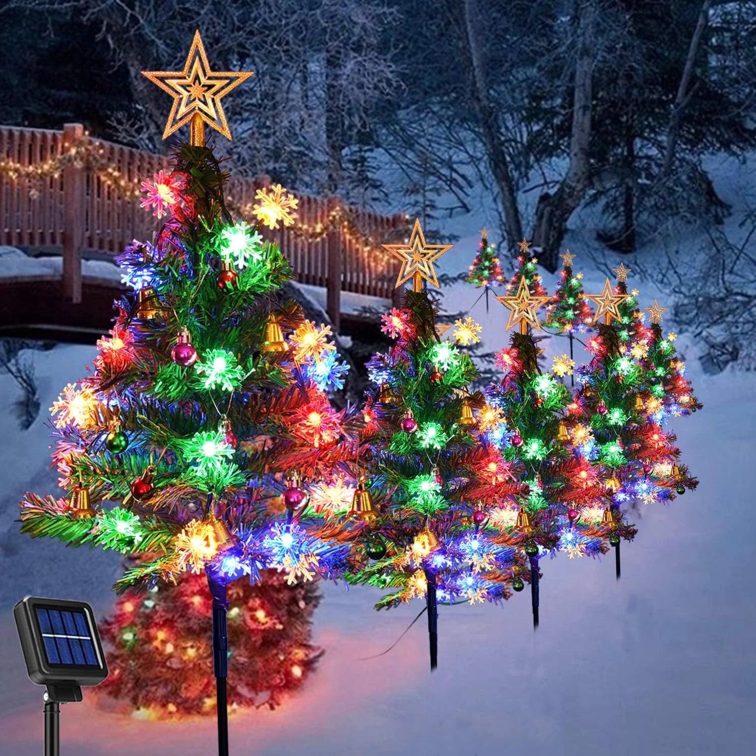 Qoosea Solar Outdoor Christmas Tree, 4 Pack Solar Christmas Lights Waterproof 2.46Ft Outdoor Xmas Tree Outdoor Yard Pathway Garden Grave Christmas Lawn Stakes Decorations