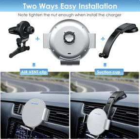 Car Mount Dual Coils 15W Qi Air Vent Dashboard Car Phone Holder