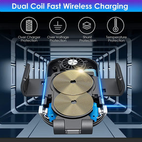 Car Mount 15W Dual Coils Fast Wireless Car Charger for Samsung Galaxy Z Flip 5/4/3,iPhone 15/14