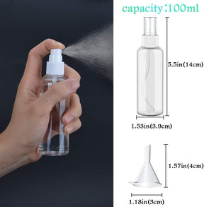 10 x 100ml Empty Clear Fine Mist Spray Bottles with 2pcs Funnels and 14pcs Labels