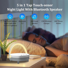 Bedside Lamp with Wireless Charger Touch Adjustable Bluetooth Speaker Phone Holder