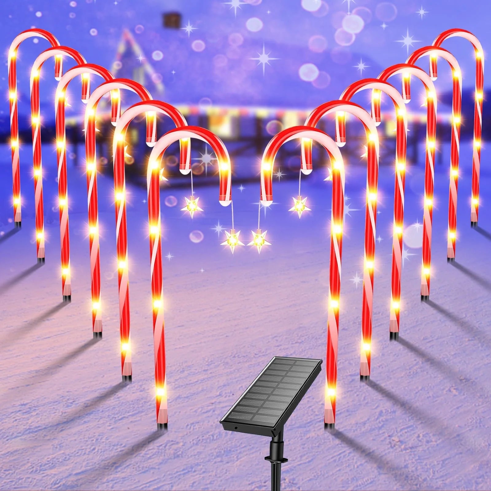 Qoosea 12Pack Outside Christmas Decorations Solar Candy Cane Lights, 72Led 8 Modes Waterproof Solar Christmas Holiday Outdoor Lights for Lawns Pathway Lights