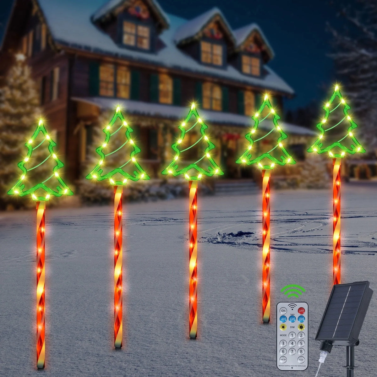 Qoosea Outdoor Christmas Decorations, 6 Pack Colorful Solar Candy Cane Christmas Tree Lights 85 LED 8 Modes, Waterproof Chrismas Outside Lights Decoration for Yard Pathway